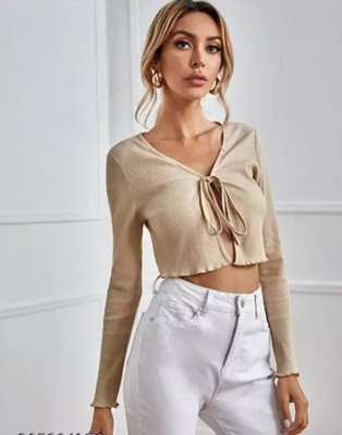 ZEROZABAR Casual Solid Women Brown Top