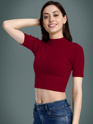 NAVYANKAA Casual Solid Women Maroon Top