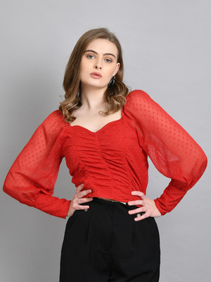Azzurra Party Solid Women Red Top