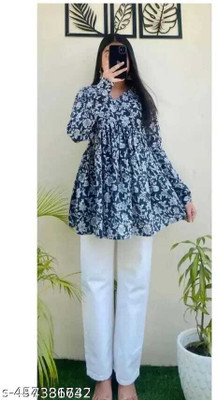 niklav Party Floral Print Women Blue Top