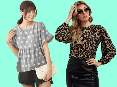 Kashonaa Casual Printed Women Grey, Black Top