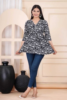 Sai Creation Casual Floral Print Women Black Top