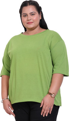 CANIDAE Solid Women Round Neck Light Green T-Shirt