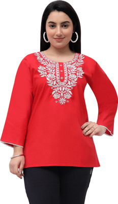 Luvtex Casual Embroidered Women Red Top