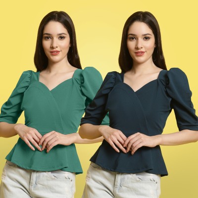 METRONAUT Casual Solid Women Dark Blue, Green Top