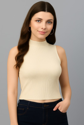 GLOBENAUT Casual Solid Women Beige Top