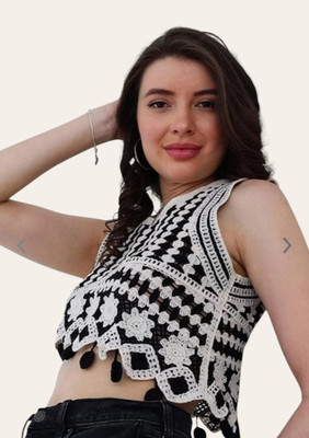 Emprace Casual Embroidered Women Black Top