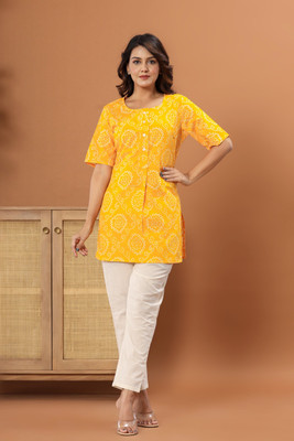 R D Women Printed Straight Kurta(Yellow)