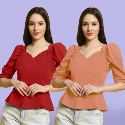 Fabflee Casual Solid Women Multicolor Top