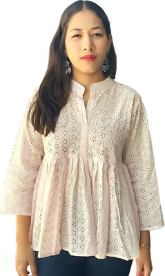 MRIDA Casual Embroidered Women Pink Top