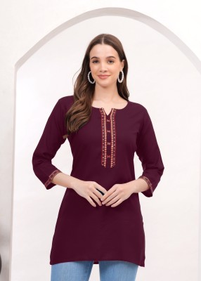 METRONAUT Casual Solid, Lace Women Maroon Top