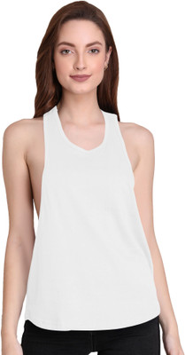 THE BLAZZE Casual Sleeveless Solid Women White Top