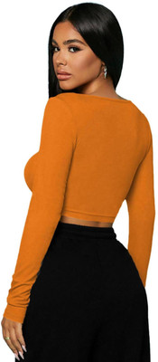 THE BLAZZE Casual Solid Women Orange Top