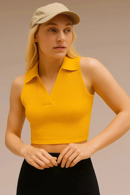 EXILION Beach Wear Solid Women Yellow Top