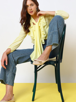 VERO MODA Casual Solid Women Yellow Top