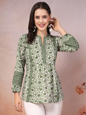 Stylum Casual Floral Print Women Green Top