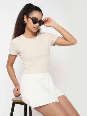 R&B Casual Solid Women Beige Top