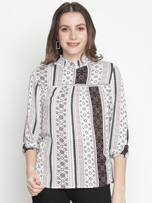 OXOLLOXO Casual Geometric Print Women White Top