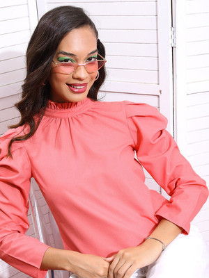 Tokyo Talkies Casual Solid Women Pink Top