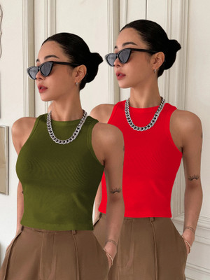 METRONAUT Casual Solid Women Green, Red Top