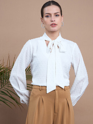 Style Quotient By Noi Casual Self Design Women White Top