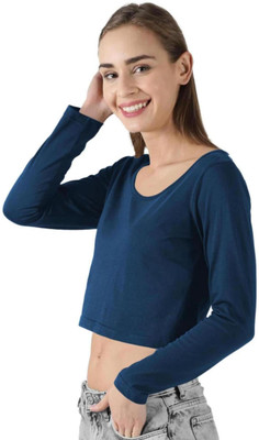 THE BLAZZE Casual Solid Women Dark Blue Top