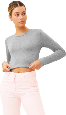 THE BLAZZE Casual Solid Women Grey Top