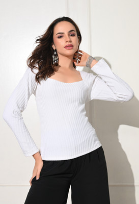 IUGA Casual Solid Women White Top