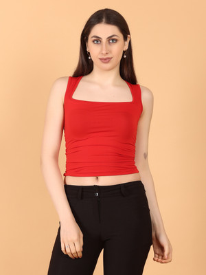 SIGHTBOMB Casual Solid Women Red Top