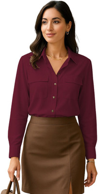 Leriya Fashion Casual Solid Women Maroon Top