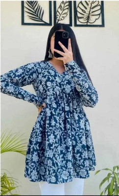 Pahirava Party Floral Print Women Blue Top