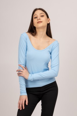 PYR8 Casual Solid Women Light Blue Top