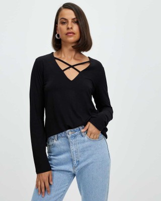 Baeship Casual Solid Women Black Top