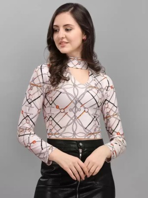 Hardiksoni Party Printed Women Beige Top