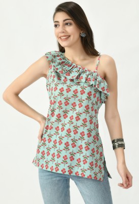 Meesan Party Floral Print Women Blue Top