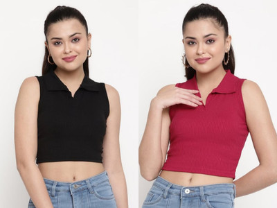 METRONAUT Casual Self Design Women Black Top
