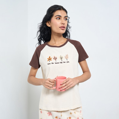 Dreamz by Pantaloons Casual Graphic Print Women Beige Top