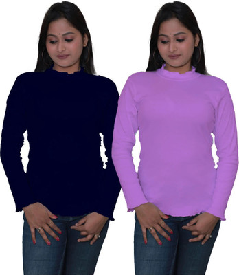 Mr Lier Casual Solid Women Dark Blue, Pink Top
