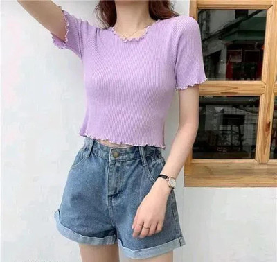 AMFABRICS Casual Striped Women Purple Top