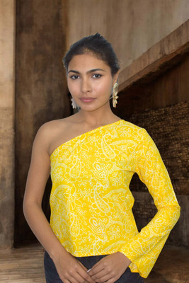 JAIPUR HAND BLOCK Casual Printed Women Yellow Top