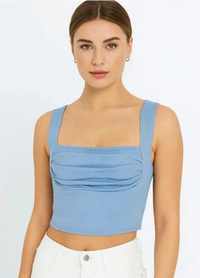 SERENTHREAD Casual Solid Women Light Blue Top