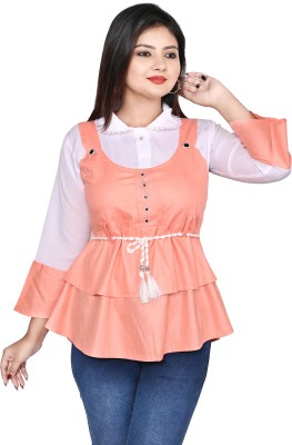 Riya Fashion Casual Color Block Women Orange, White Top