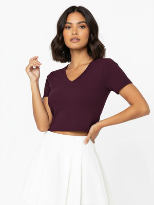 Glitchez Casual Solid Women Purple Top