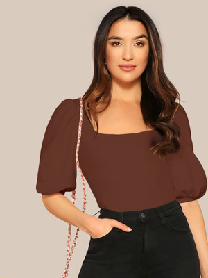 Kashonaa Casual Solid Women Brown Top