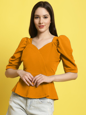 Fabflee Casual Solid Women Yellow Top