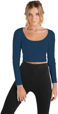 THE BLAZZE Casual Self Design Women Dark Blue Top