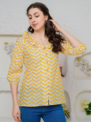 Threadflix Casual Printed Women Yellow Top