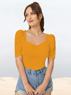 Maheshvi Casual Solid Women Yellow Top