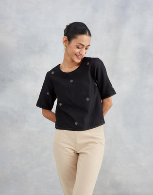 Fabindia Casual Embellished Women Black Top
