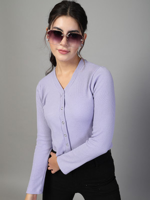 RIGO Casual Solid Women Purple Top